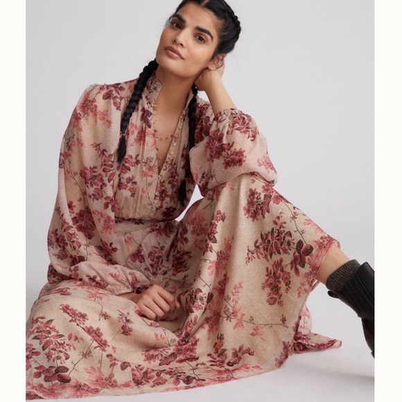 Anthropologie Dresses & Skirts - Anthropologie LET ME BE Softly puff Sleeve Delicate Draping Floral Maxi Dress L